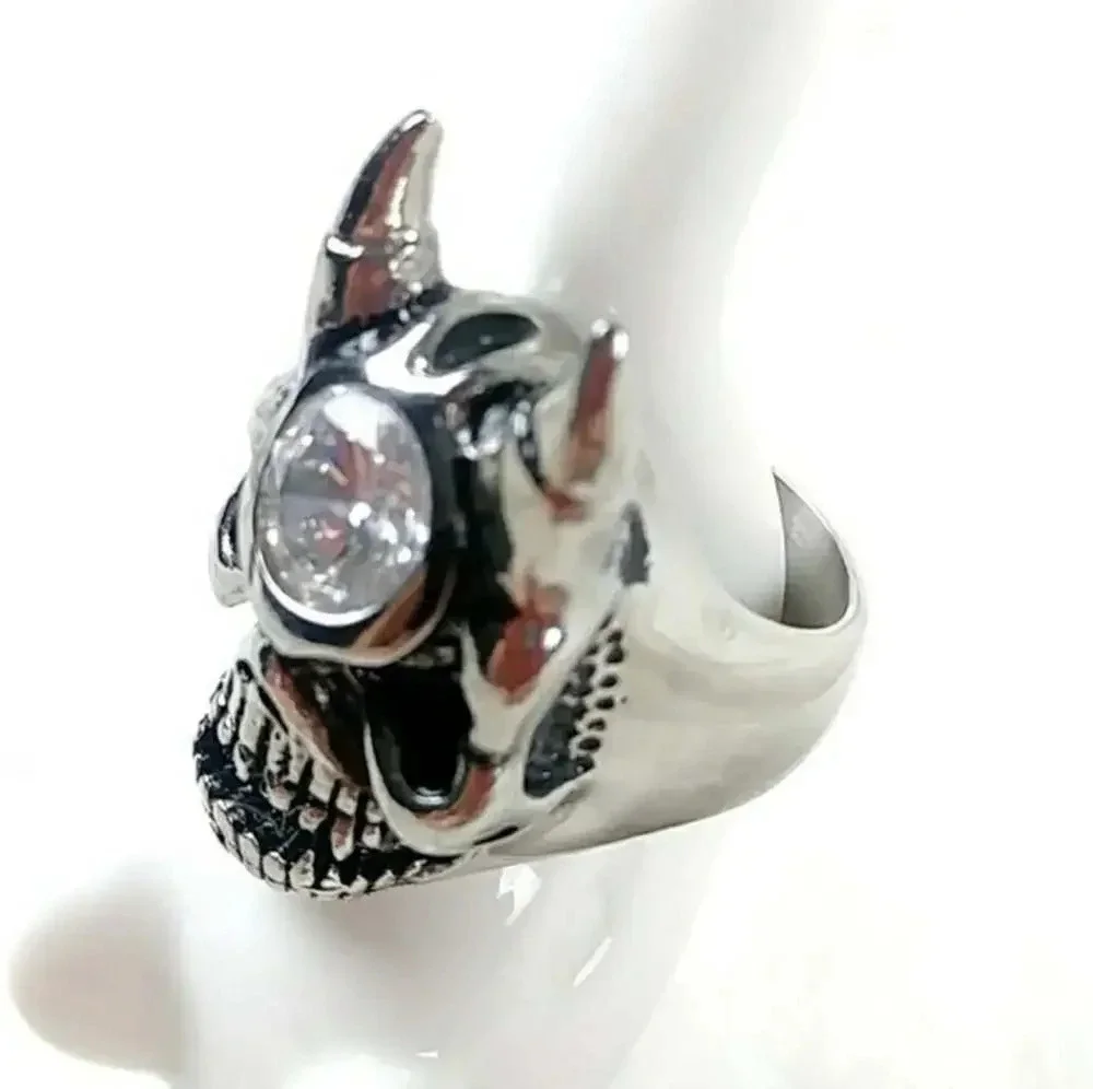 Halloween Devil Skull Biker Ring Gothic Punk Stainless Steel Unisex Ring - Picture 5 of 10